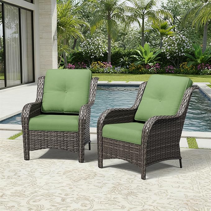 Joyside Patio Chairs Set of 2, Wicker Patio Furniture with High Back, Deep Seating, Wide Armrest, Thickened Cushions, Outdoor Rattan Furniture for Deck, Porch Use