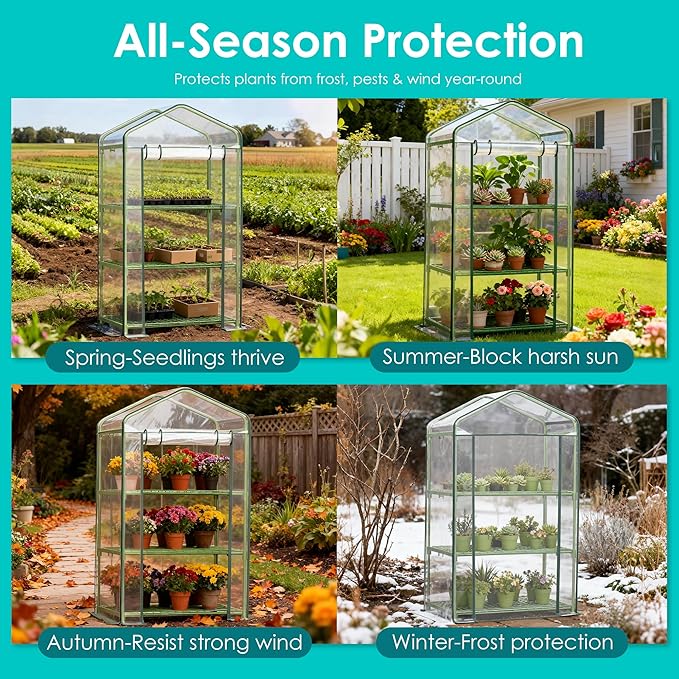 Twira 3-Tier Mini Greenhouse Outdoor, Portable Small Greenhouses for Winter, PE-coated Metal Frame & PVC Cover Green House for Outside Plants, Indoor Greenhouse Women Men Gardening Gifts 2.3x1.6x4.2ft