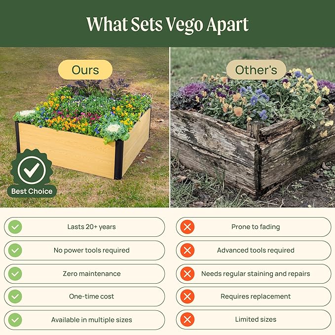 Vego garden Woodgrain Series Raised Garden Bed, 16'' Tall 2' x 8' Wooden-Look Metal Planter Box Outdoor for Gardening Vegetables, Flowers, Herbs