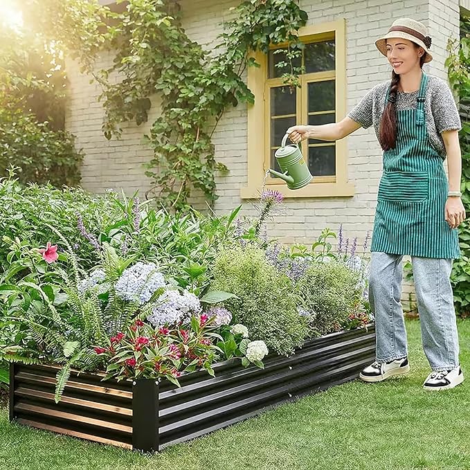 Metal Galvanized Raised Garden Bed Kit, 6 x 3 x 1 ft Galvanized Steel Raised Garden Planter Box Outdoor with Open Base for Growing Vegetables/Flowers/Herbs/Fruits/Succulents, Rectangle, Black
