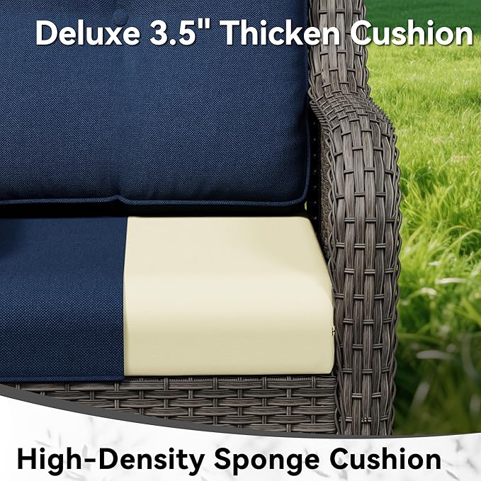 6 Piece Outdoor Wicker Patio Furniture Set, Outdoor Swivel Rocker Patio Chairs Set with Thickened Olefin Cushions, High Back and Deep Seating, Hand-Woven PE Rattan for Porch, Deck