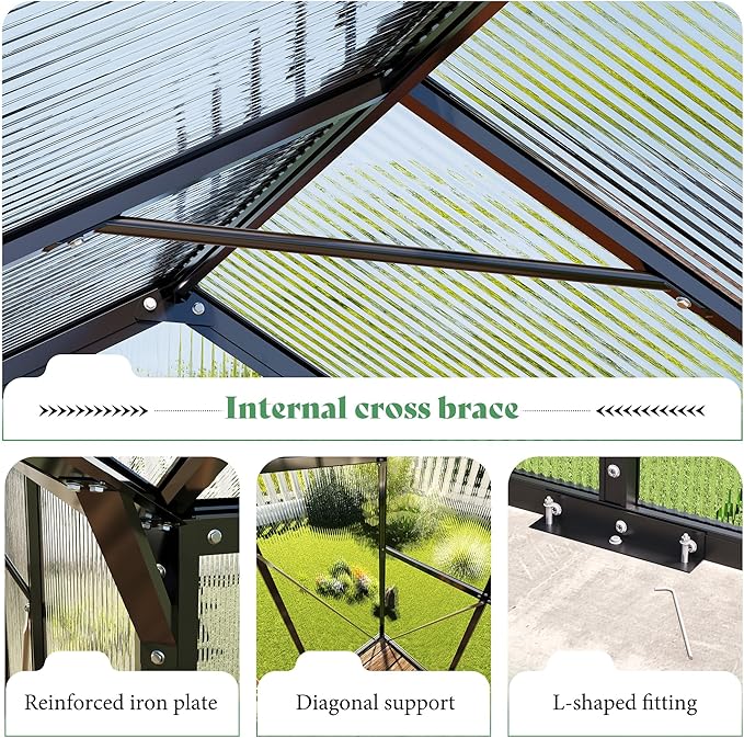 AMERLIFE 16.8x12x7 FT Greenhouse for Ourdoors, Quick-Lock Assembly, Aluminum Frame with 2 Vents, 2 Doors, and Walk-in Design for Garden or Backyard, Black