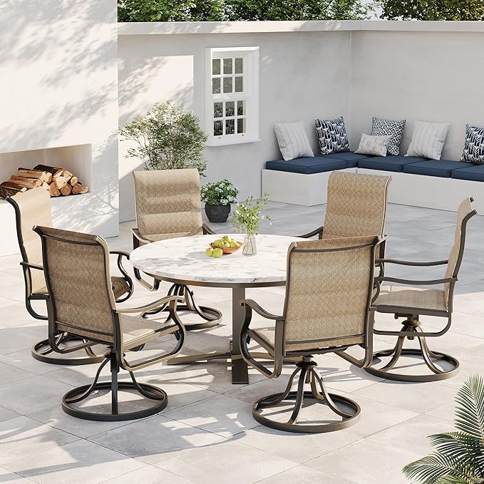 Patio Swivel Chairs Set of 4, Outdoor Dining Chairs with High Back, All-Weather Swivel Rocker Chair for Lawn, Porch or Garden