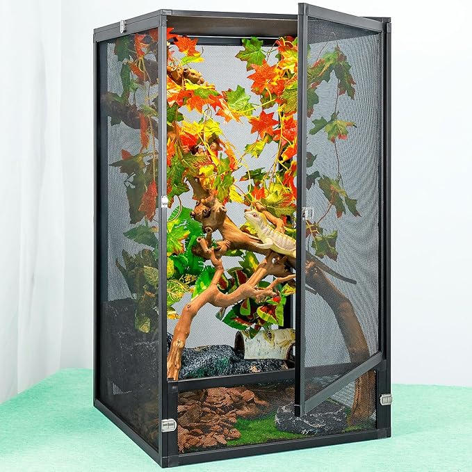 BINANO 45 Gal Detachable and Foldable Reptile Butterfly Cage Terrarium, 360° Observation, Airflow, Interaction in Gecko Tank for Crested Geckos, Leopard Geckos, Chameleons, Bearded Dragons