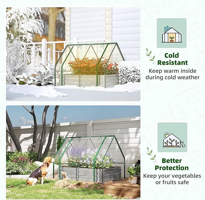 Outsunny 4 x 3 x 3ft Raised Garden Bed with Mini Greenhouse, Galvanized Raised Garden Bed with Cover for Herbs and Vegetables, Small Greenhouse for Patio Garden Balcony, Clear