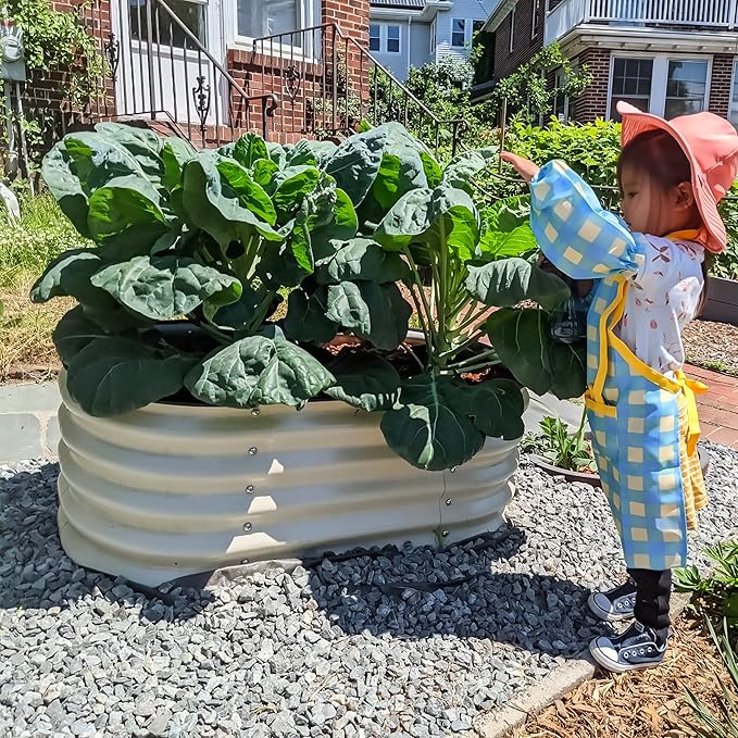 17" Tall Kids First Garden Bed 24" x 42" Raised Planter Box Outdoor Metal Galvanized Gardening Bed for Vegetables Herb & Flower, Pearl White