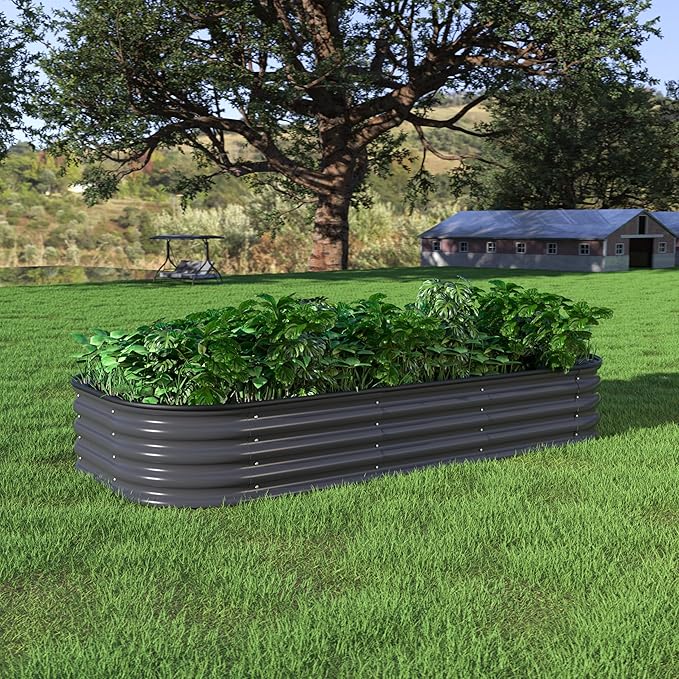 BlueWish 6x3x1FT Metal Raised Garden Bed, 11.2” H Raised Garden Bed with Bottomless Design, Rubber Edges, Many-in-1 Modular Planter Box for Backyard, Garden, Patio, Gray