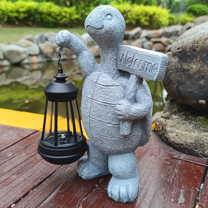Qobumy Sea Turtle Solar Garden Statues,Resin Sea Turtle Figurine Decorations with Solar Lights Lantern, Outdoor Figurines Lawn Garden Statue Decor Art for Lawn,Yard, Balcony Ornament.
