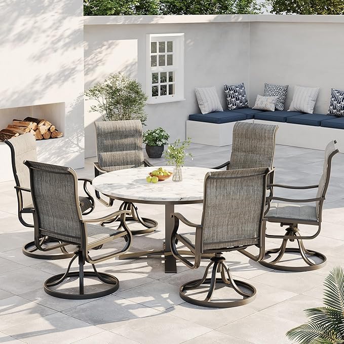 Patio Swivel Chairs Set of 2, Outdoor Dining Chairs with High Back, All-Weather Swivel Rocker Chair for Lawn, Porch or Garden (Padded Dark Grey)