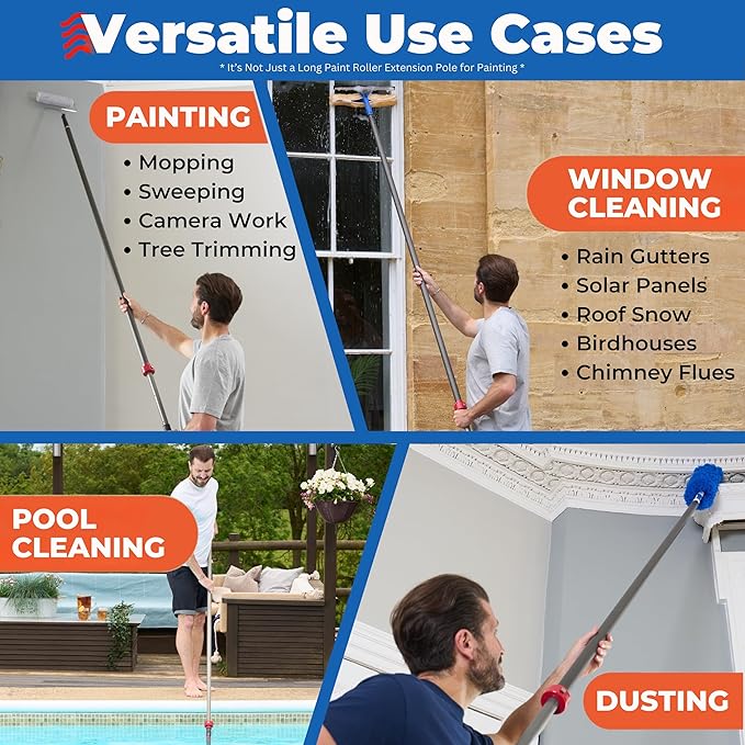 ProTuff Products - 12ft Telescoping Pole Never Sticks or Slips - Totally Covered by Our 490 Promise - A Truly Pro-Grade, Telescopic, All Purpose, Long Paint Roller Extension Pole for Painting, Etc.