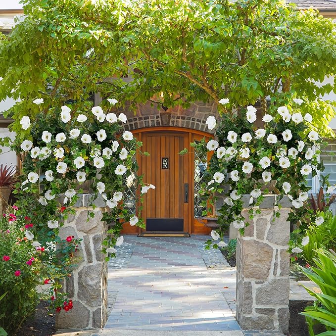 Ttranewsoo Artificial Flowers Faux Outdoor Plants Artificial Petunias for Outdoors Uv Resistant Fake Petunias Plants Hanging Flower Patio Decor Outside Basket Realistic Silk Plant No Pot(White 2pcs)
