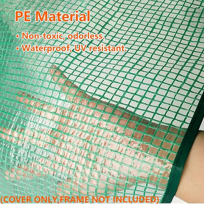 Greenhouse Replacement Cover, 56×29×76 Inches PE Walk-in Greenhouse Cover for Gardening Plants w/Roll-Up Zipper Door, Waterproof Frost Protection Wind Rain Proof, Easy Assembly (No Frames Include)