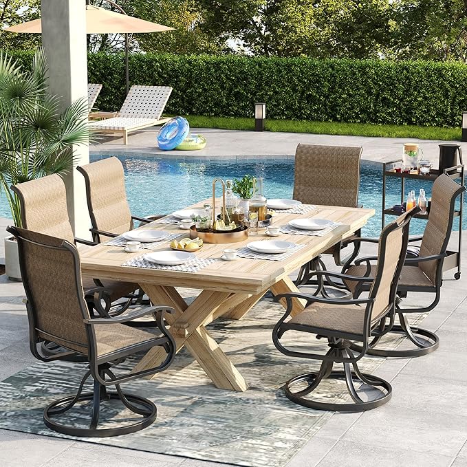 Patio Swivel Chairs Set of 4, Outdoor Dining Chairs with High Back, All-Weather Swivel Rocker Chair for Lawn, Porch or Garden