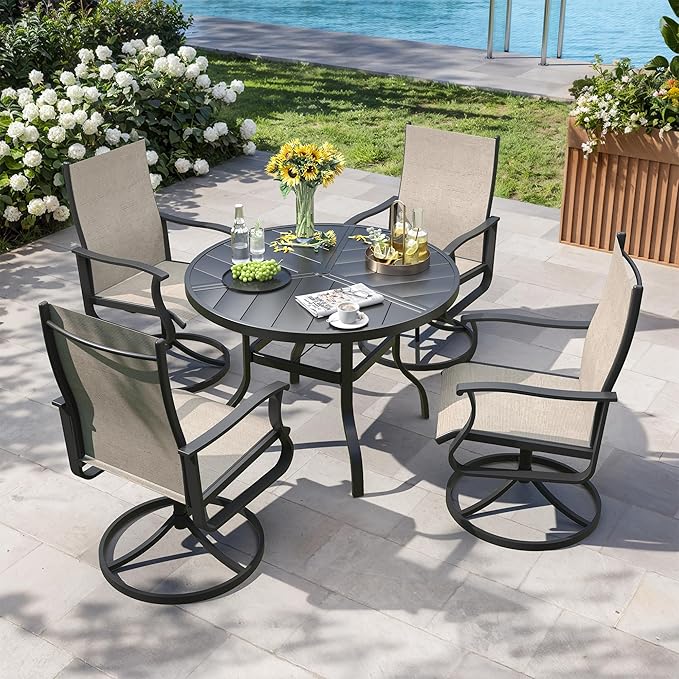 Patio Swivel Chairs Set of 4, Outdoor Dining Chairs with High Back, 360° Swivel Rocker Chair in All-Weather Textilene & Metal Frame for Garden, Porch, Backyard, Balcony(Beige)