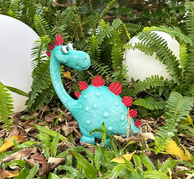 Handpainted Metal Dinosaur Decor - Outdoor Garden Statue for Yard/Indoor Shelf, Cute Dinosaur Gift for Garden Lovers