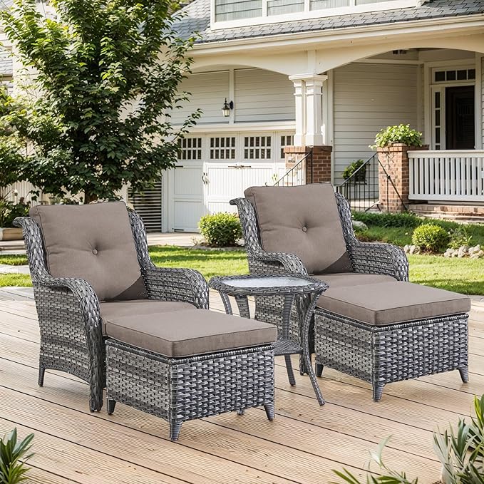 Belord Outdoor Wicker Furniture 5 Pieces Patio Furniture Sofa Set Patio Wicker Chairs with Ottomans Conversation Set for Porch Garden Deck Balcony Poolside