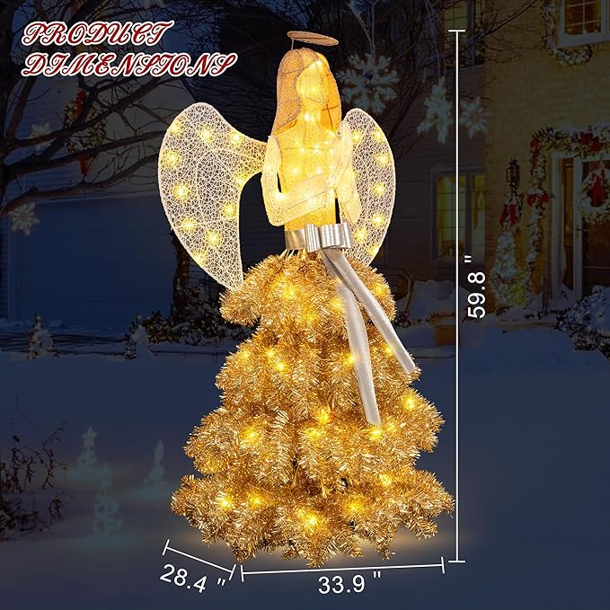 Large 3D Outdoor Angel LED Yard Decoration – Waterproof Lighted Garden Patio Lawn Decor for Parties, Walkways & Holiday Displays, Gold