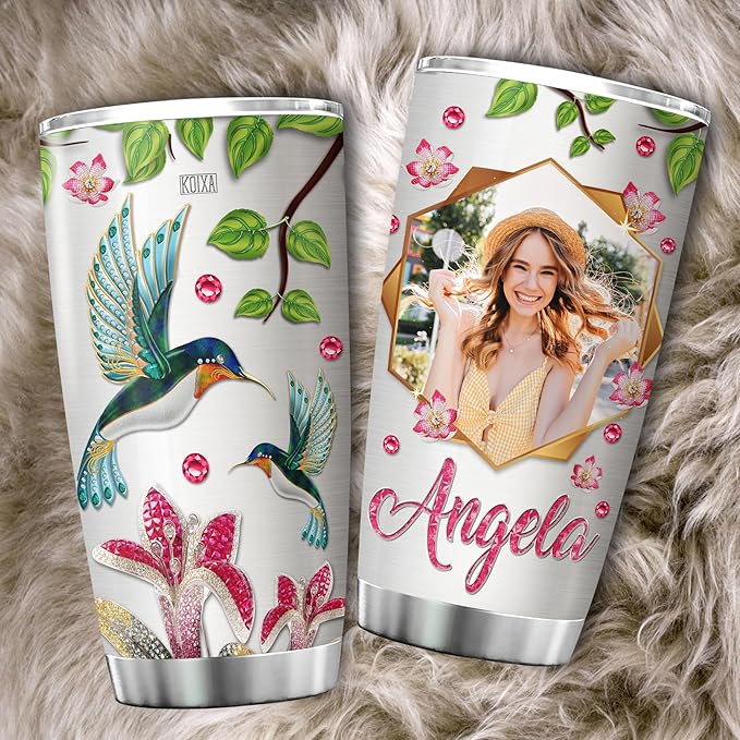 Personalized Photo Coffee Tumbler Hummingbird Custom Name Birthday Gifts For Women Friend Travel Mug With Lid Insulated Cup Cold Steel Tumblers Inspirational Quotes Jewelry Styles