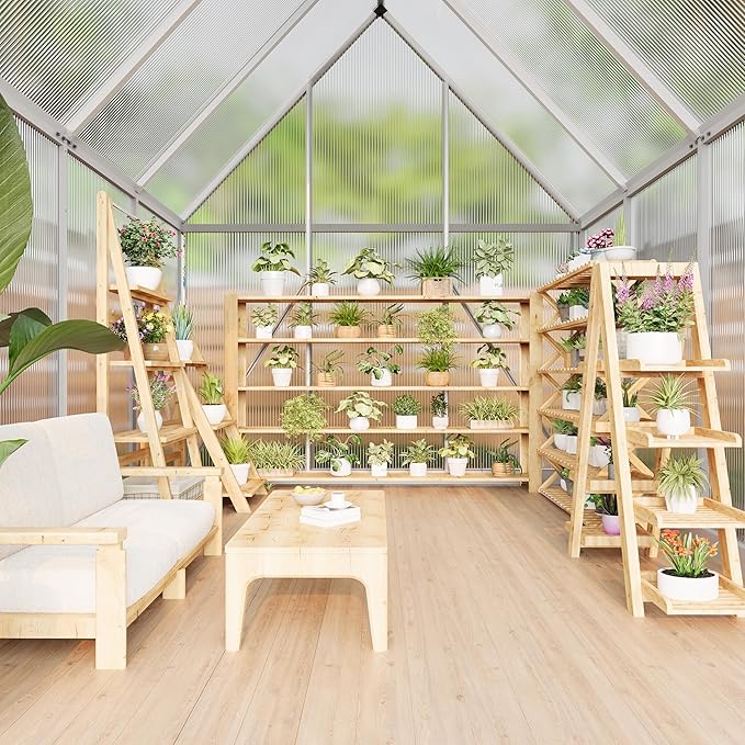6x7 Ft Sturdy Greenhouse with Roof Vent, Polycarbonate Greenhouse with Lockable Door, Aluminum Large Walk-in Green House for Outside Garden Backyard, Patio, Lawn, and Garden