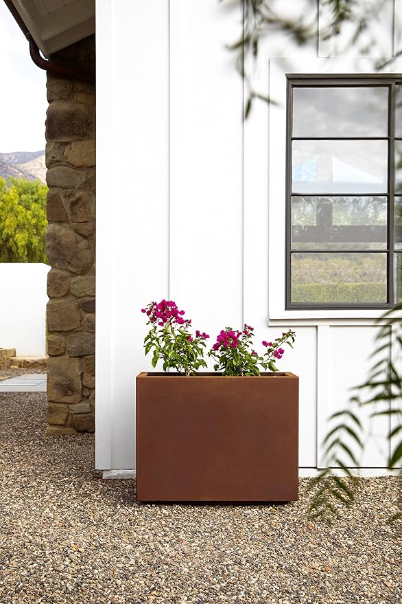Veradek Corten Steel Series Span Planter - Tall Rectangular Metal Planter for Outdoor Porch/Patio | Naturally Rusting Steel for All-Weather Use | Modern Rustic Décor for Tall Plants, Flowers, Trees