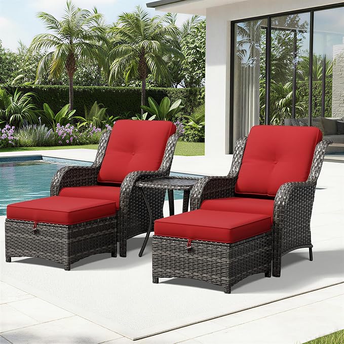 Joyside 5 Piece Wicker Patio Furniture Set, Rattan Patio Chairs with High Back, Deep Seating, Wide Armrest, Thickened Cushions, Outdoor Furniture for Deck, Porch Use