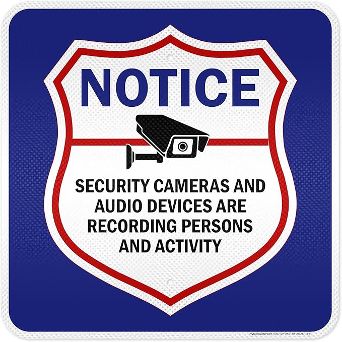Notice Security Cameras And Audio Devices Are Recording Persons And Activity Sign, 18x18 Inches, 3M EGP Reflective .063 Aluminum, Fade Resistant, Made in USA by My Sign Center