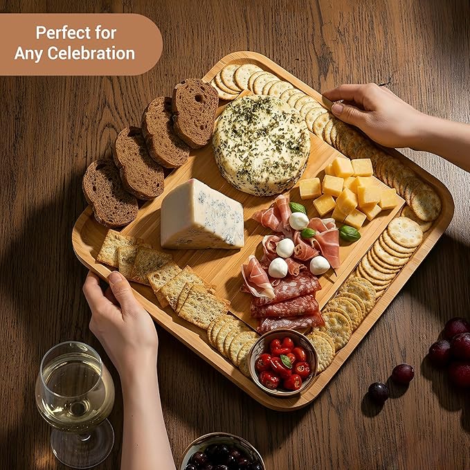 Pulse Bamboo Charcuterie Board Set – Premium Bamboo Cheese Board with Slide-Out Knife Drawer – Complete Hosting Set for Wine Nights & Parties – Perfect Housewarming Gift and Wedding Gift for Couples