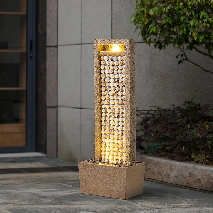 Teamson Home Coastal Seashells Design Outdoor Water Fountain–Warm Glow Lighting with Steady Flow & Electric Pump, Brown