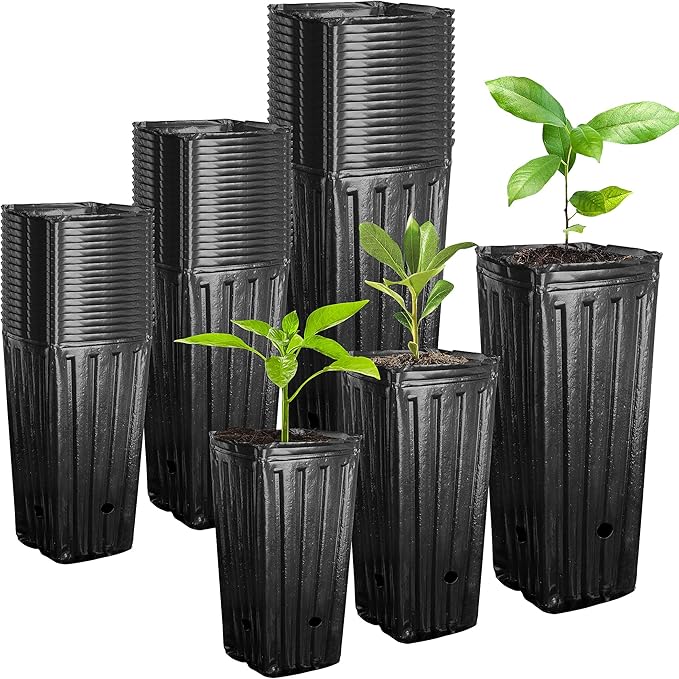RunNico 60pcs Plastic Deep Plant Nursery Pots,Tall Tree Pots,Black Deep Seedling Container Pots with Drainage Holes for Indoor Outdoor Gardening (3Size-7.8" H+9.4" H+12.2" H)