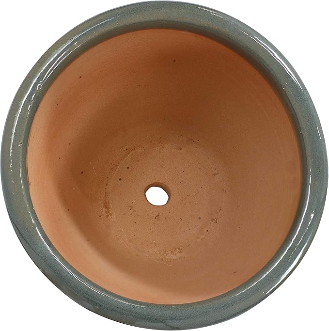 Sunnydaze Round Ceramic Planter - Set of 2 Indoor or Outdoor Plant Pots with Drainage Hole - Chalet - 12" - Gray Glaze