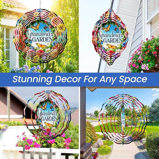 FLAGWIX Gifts for Grandma - Nana's Garden 3D Stainless Steel Metal Wind Spinners 12 in - Gardening Grandma Birthday Gifts for Women Nana Gigi, Grandmother Gift Ideas