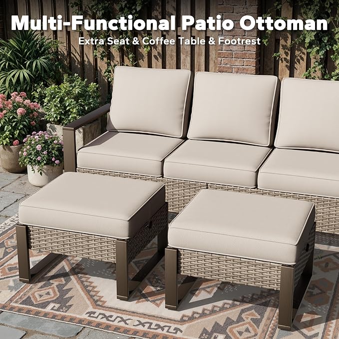 Joyside Outdoor Patio Chairs Set, 6 Pieces Wicker Rattan Chairs with Metal Wide Armrest, Thick Cushions and Deep Seating for Garden, Backyard, Porch, Deck