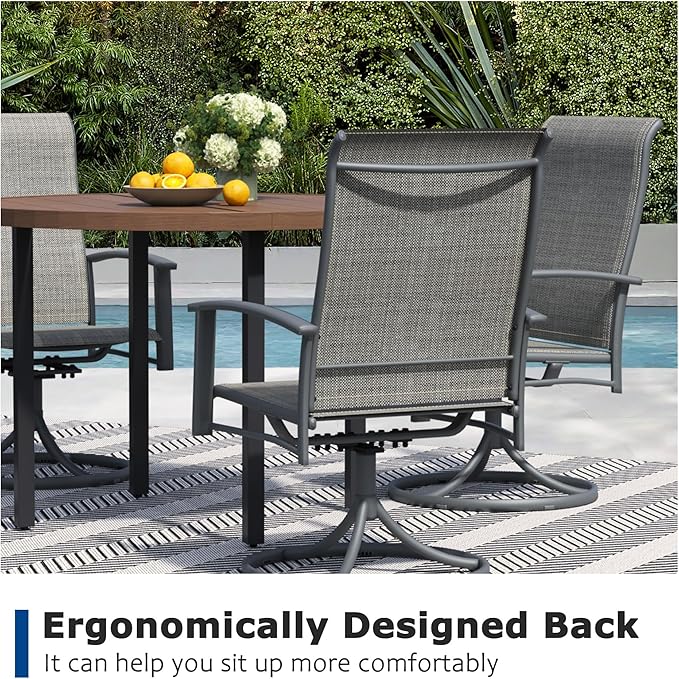 5 Pieces Outdoor Table and Chairs for 4, 42" Walnut Round Table with 4 Grey Swivel Chairs, Patio Set with Swivel Chair, Garden Tables for Outdoor, Patio Dining Set for Lawn Backyard Poolside
