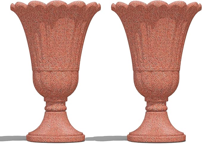 seethmi 23" Tall Planters for Outdoor Plants Set of 2, Planter with Drainage Holes and Petal Design, Large Outdoor Planters for Porch, Garden, Indoor, Red