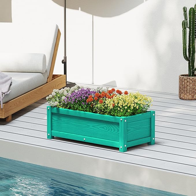 HDPE Planter Box, All-Weather Outdoor Garden Bed Easy to Assemble, Drainage System, Low Maintenance, Non-Fading, for Flower/Herb/Seed (Aruba Blue)