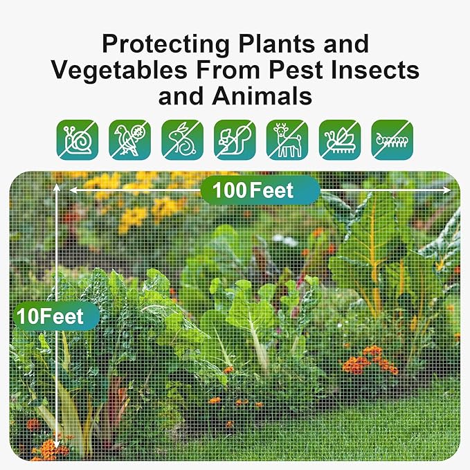 Garden Netting Pest Barrier: 10'x100' Fine Bug Netting for Garden Protection Row Cover Raised Bed Screen Mesh Greenhouse Mosquito Net, Protecting Tree Plants Vegetable Flowers Fruits