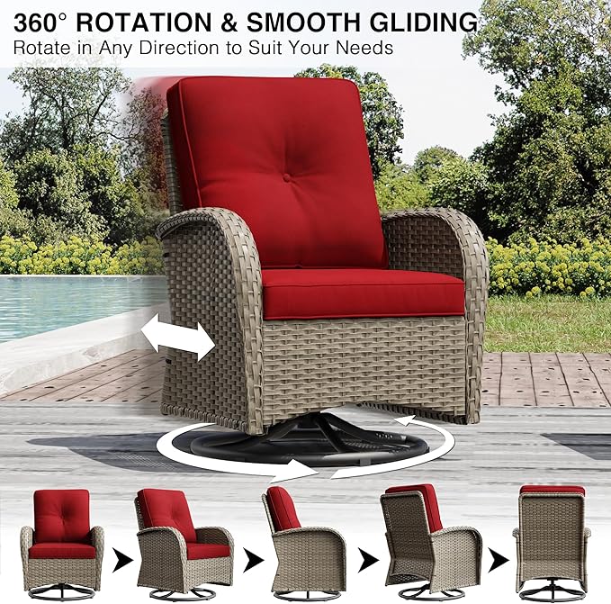 Joyside Wicker Patio Furniture Set, 6 Piece Outdoor Furniture Set with Thickened Cushions, High Back, Deep Seating, Wide Armrest, Outdoor Swivel Rocker Chairs for Porch, Deck