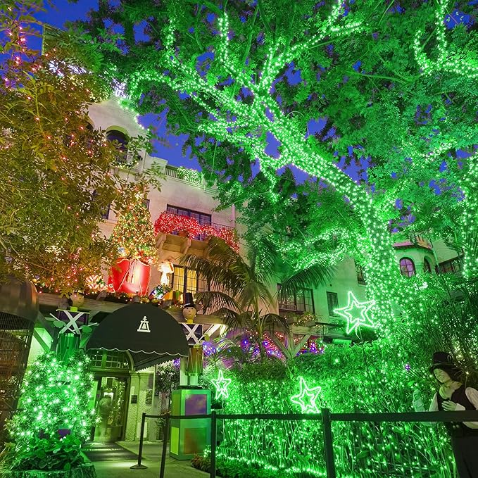 400 LED Green String Lights Indoor, 132ft St Patricks Day Lights Clear Wire 8 Modes Plug in Waterproof Christmas Fairy Lights for Room Tree Christmas Holiday Decorations