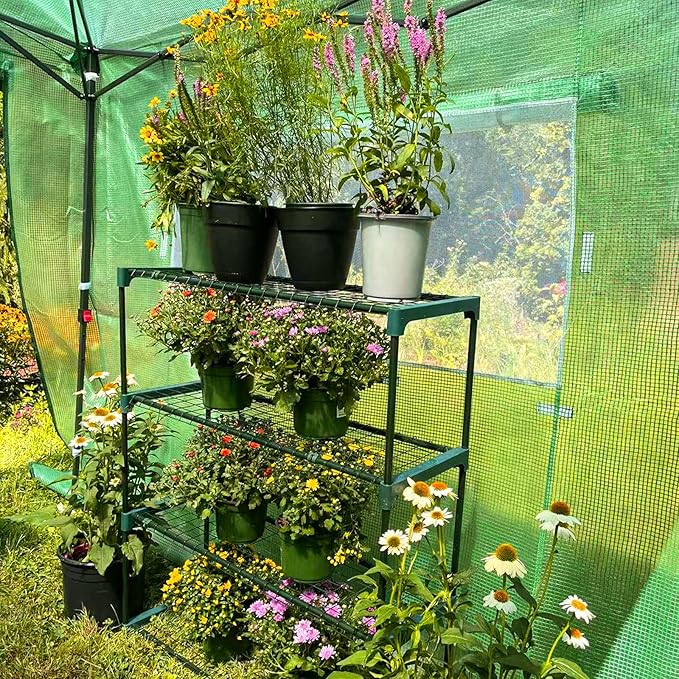 EAGLE PEAK Greenhouse Shelving Staging Double 4 Tier, Outdoor/Indoor Plant Shelves, 35"x12"x42", Green