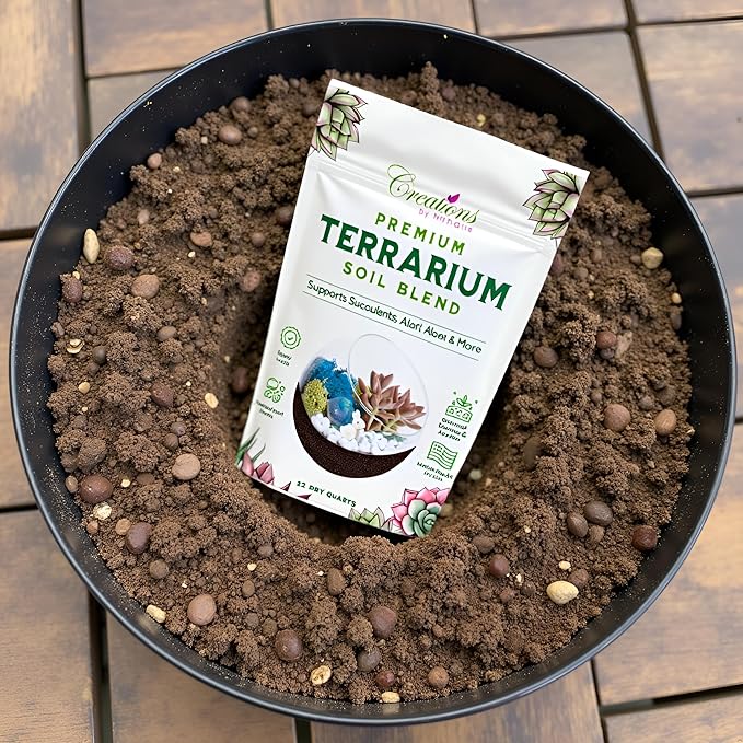 Creations by Nathalie Terrarium Soil Blend - Well Draining Potting Soil for Live Succulents, Cactus, Aloe - Terrarium Supplies, Natural Pine Bark, Peat, Coarse Sand - Indoor Planting Mix Bag