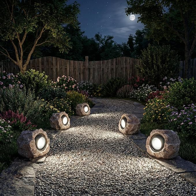 Solar Garden Rock Lights Outdoor - IP65 LED Waterproof Solar Spotlight, Decorative Garden Stone Lights for Pathway, Walkway, Yard, Patio (2 Pack)
