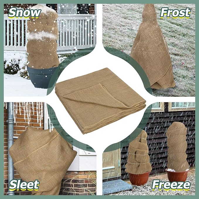 ANPHSIN 50ftx40in Large Burlap Plant Covers Freeze Protection - Winter Frost Blankets Cloth Natural Burlap Fabric Roll for Outdoor Bushes Trees Potted Plants Cold Weather