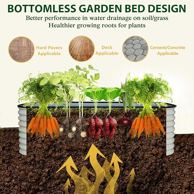 BlueWish 6x3x2FT Metal Raised Garden Bed with 2 Aluminum Support Rods, 24’’H Raised Garden Bed with Rubber Edges & Bottomless Design, 9-in-1 Modular Planter Box for Vegetable, Flower, Fruit, Beige