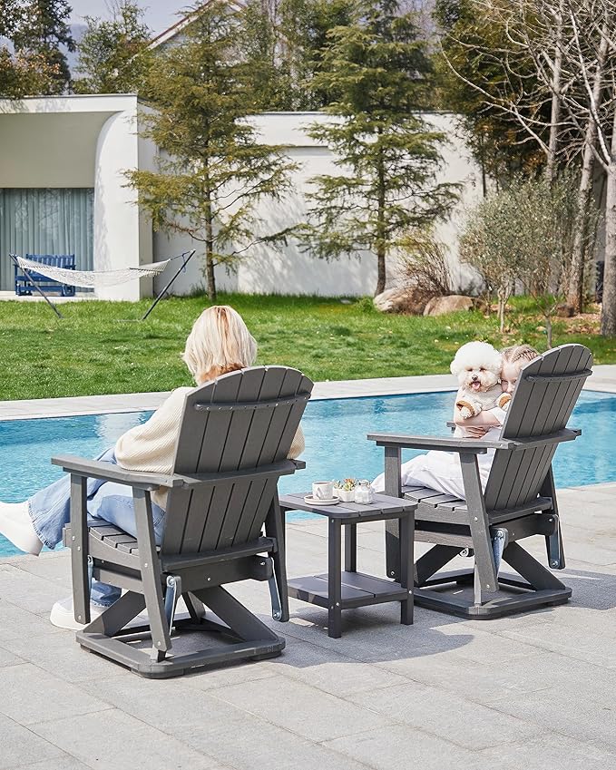 SERWALL Adirondack Swivel Glider Chair, HDPE Glider Set of 4 for Outdoor, All-Weather Glider Chair for Porch, Balcony, Slate Grey