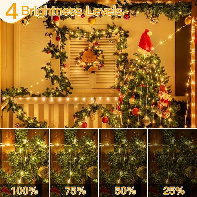 Ollny Christmas Lights Warm White, 600LED 197FT Christmas Tree Lights IP67 Waterproof, Plug in Fairy Lights with Remote 8 Modes Timer, Xmas Light for Outdoor Indoor House Holiday Decor (Pack of 2)