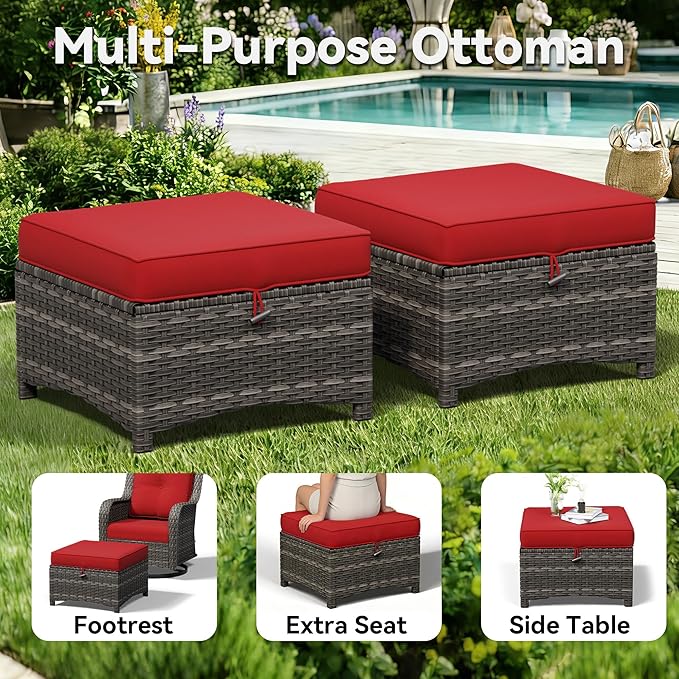 9 Piece Outdoor Wicker Patio Furniture Set, Patio Chairs Set with Thickened Olefin Cushions, High Back and Deep Seating, Hand-Woven PE Rattan, Ottoman for Porch, Deck