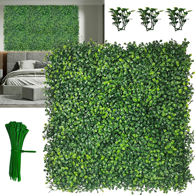 DOPGIB Artificial Grass Wall Panel,10"x 10"(8P) 4-Layer Leaf UV-Anti Greenery Faux Boxwood for Indoor,Outdoor Patio Balcony Privacy & Ivy Fence Covering Privacy, Garden, Backyard Wall Backdrop Decor