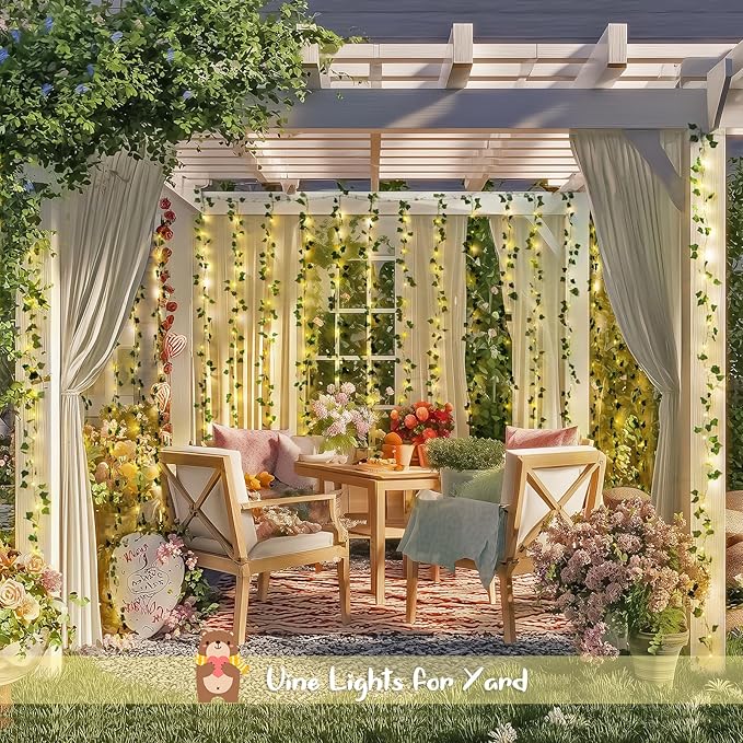 JMEXSUSS Vines Lights for Bedroom, 200 LED Vines Fairy Lights, Artificial Ivy Leaf Light for Wall Curtain Wedding Party Christmas Indoor Decor, 6.5ft x 6.5ft with Remote