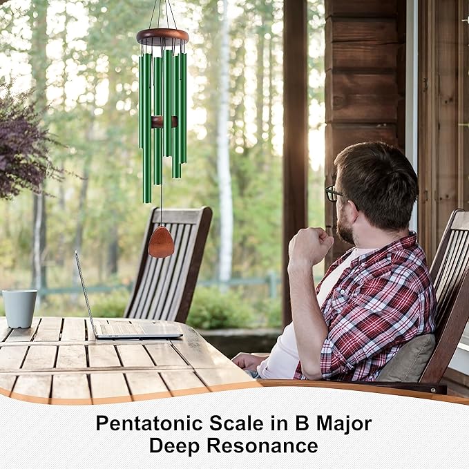 Bursvik Large Aluminium Wind Chimes 37 Inches to Create a Zen Atmosphere Suitable for Outdoor, Garden, Patio Decoration. Classic Wind Chimes with Wind Catcher Suitable as A Gift for Unisex(Green)
