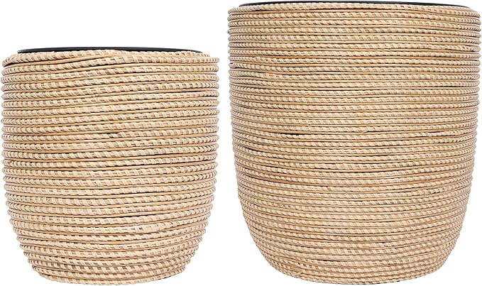 Alpine Corporation Indoor/Outdoor Poly Rattan Planters with Removable Inserts - Set of 2